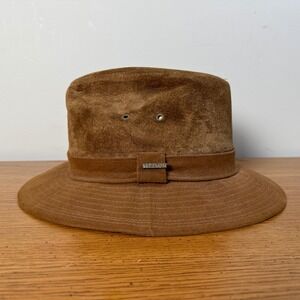 Stetson Brown Genuine Leather Suede Pigskin Fedora Vintage Made in USA Medium